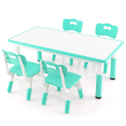 Verstelbare Kindertafel – Kinderbureau – Tafelset – Speeltafel – Eettafel – Met 4 Ergonomische Stoelen – Graffiti Tafelblad – Hoogte Verstelbaar – Veilig & Duurzaam – Groen