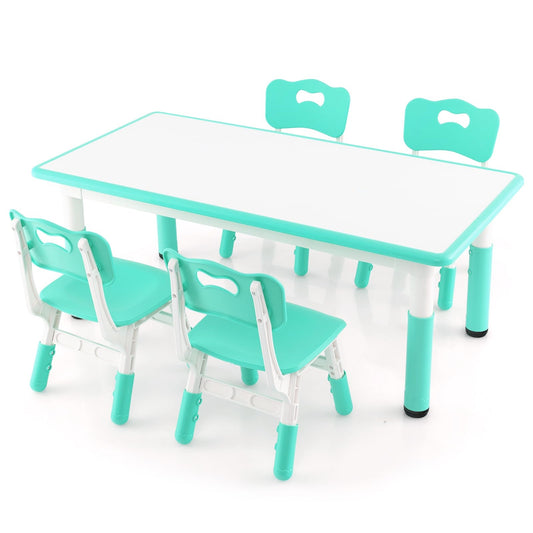 Verstelbare Kindertafel – Kinderbureau – Tafelset – Speeltafel – Eettafel – Met 4 Ergonomische Stoelen – Graffiti Tafelblad – Hoogte Verstelbaar – Veilig & Duurzaam – Groen