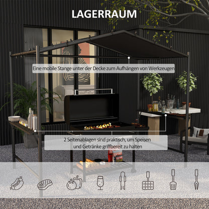Grilltent – Barbecue Tent – Grill Overkapping – BBQ Schuilplaats – Weerbestendige BBQ Tent Donkergrijs – Ruim Formaat 277x149x230 cm – Waterafstotend Polyester