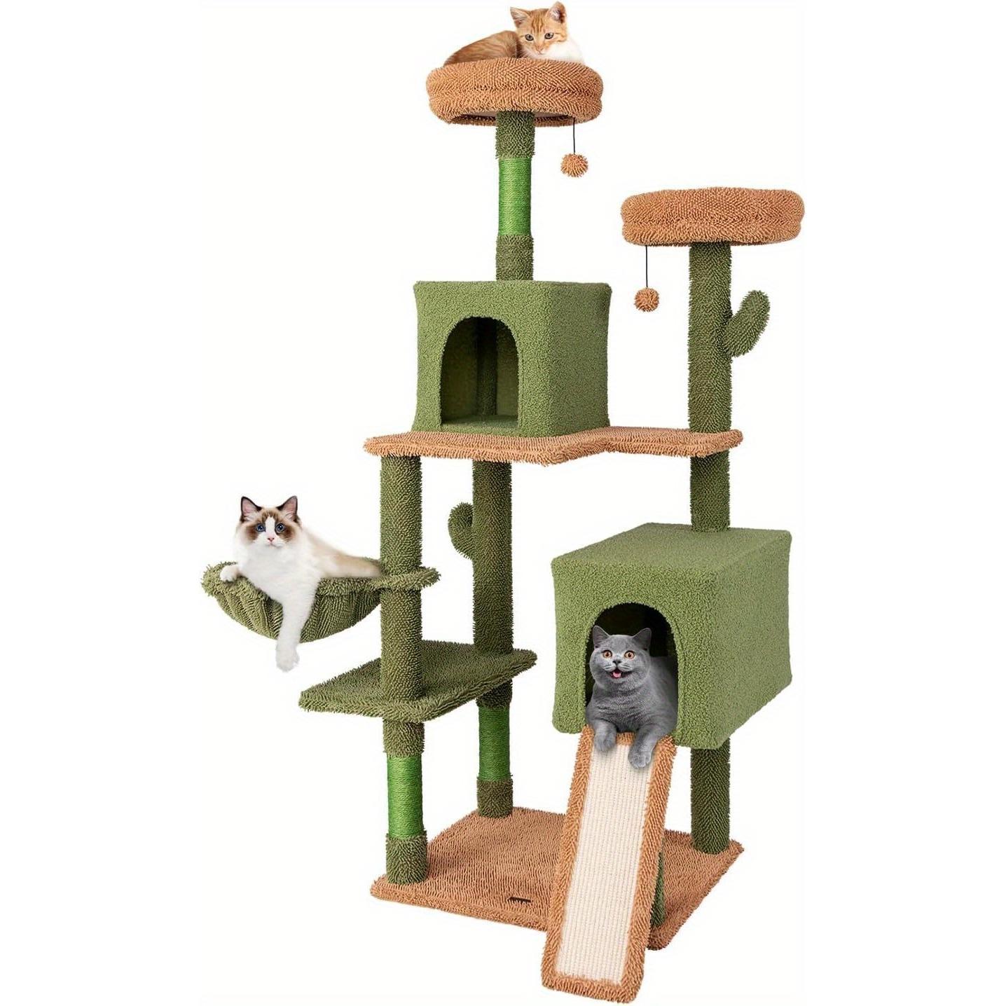Krabpaal – Kattenboom – Krabmeubel – Kattentoren – Kattenhuis – Cactusvorm – 152 cm Hoog – Met Hangmat en Sisal Krabpalen