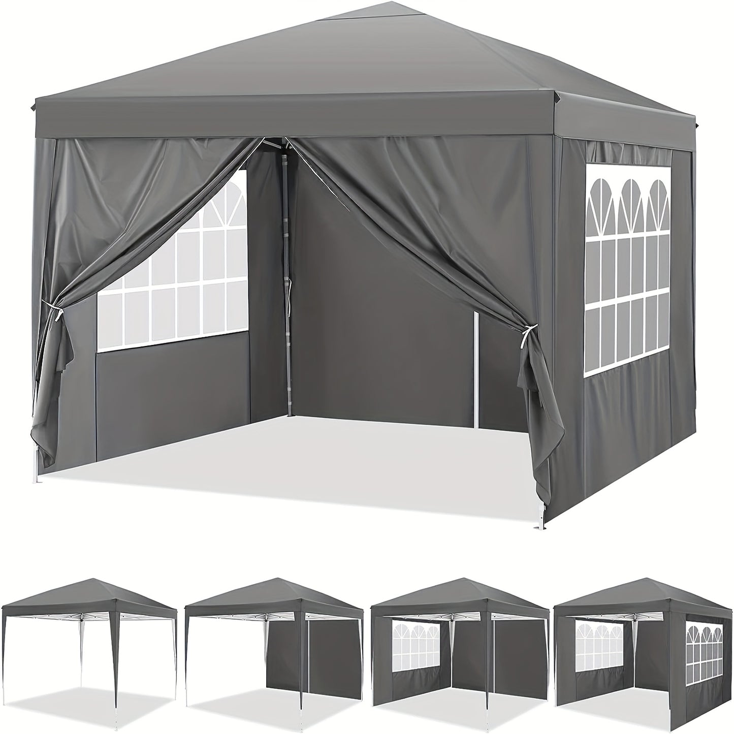 3x3m Pop-Up Canopy Tent with 4 Removable Side Walls Portable Commercial Instant Shelter Includes Carry Bag, Ropes, and Pegs Party Tent Ideal for Gardens, Festivals, Camping BBQs, Backyards, Weddings, Parties, and Outdoor Mark