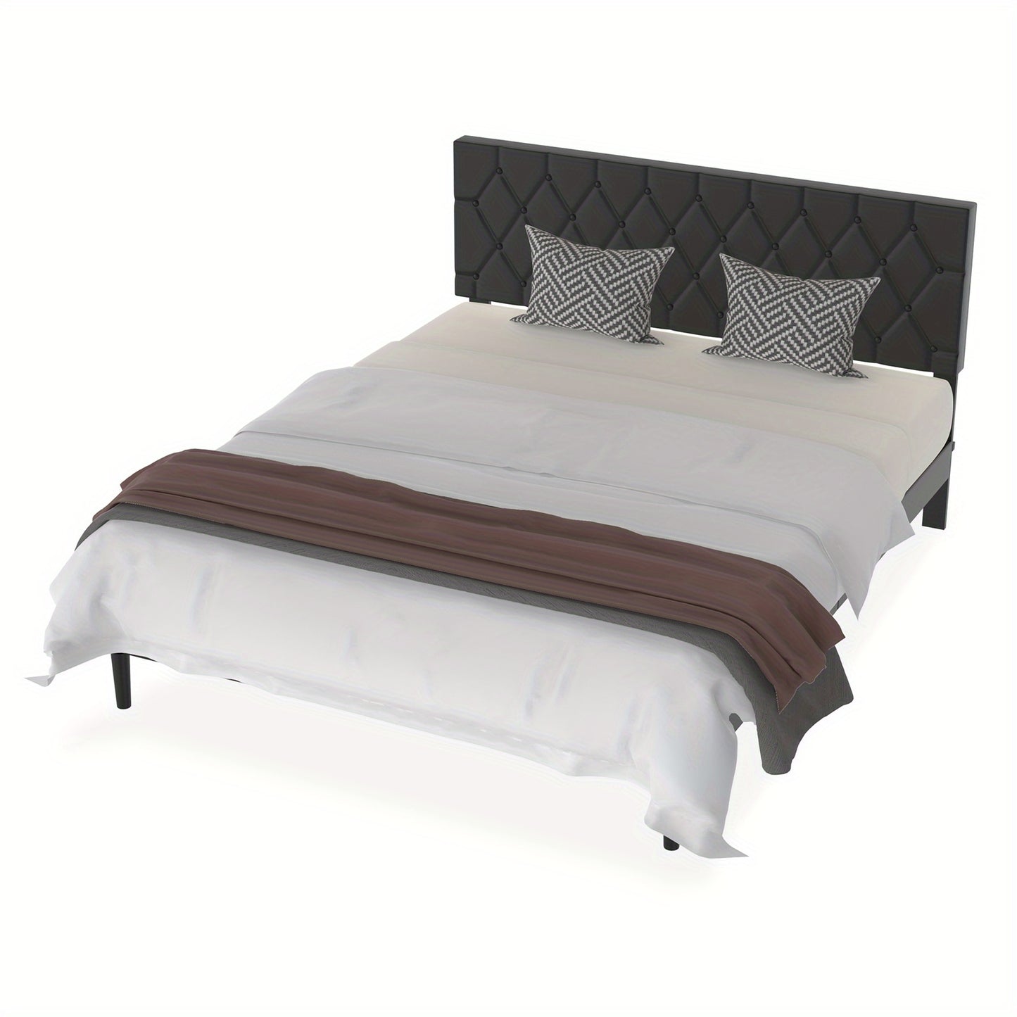 90/140/160 x 200cm Bed Black Upholstered Bed Faux Leather Platform Bed Frame Frame with Faux Leather Headboard Double Bed Bedroom Bed