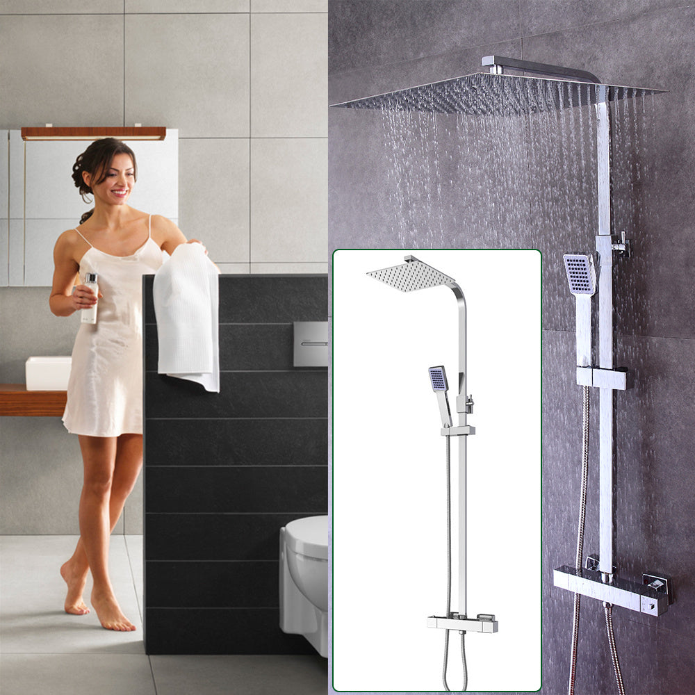 Douche Set – Douche Systeem – Thermostaatkraan – Handdouche – Regendouche – Roestvrij Staal – 30x30 cm Regendouche – Constante 38°C Temperatuur