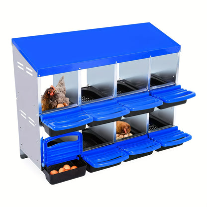 6/8/10-Hole Heavy-Duty Metal Chicken Nesting Boxes with Roll-On Egg Collection System, Ventilation Holes & Keylock Installation - All-Weather Durable Laying Boxes with Removable Trays & Egg Storage for Hens, Ducks, Geese - Ea