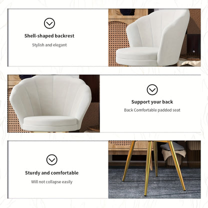 Velvet Fauteuil – Fluwelen Stoel – Lounge Stoel – Relaxfauteuil – Witte Zetel – Zacht Memory Foam – Gouden Metalen Poten