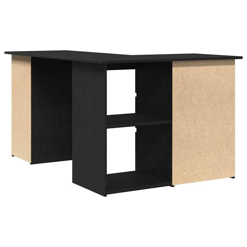 Hoekbureau – Bureau – Computertafel – Werkplek – Bureautafel – Hoogwaardig Vochbestendig Hout – 4 Lades Met 2 Kastdeurtjes – Mat Zwart