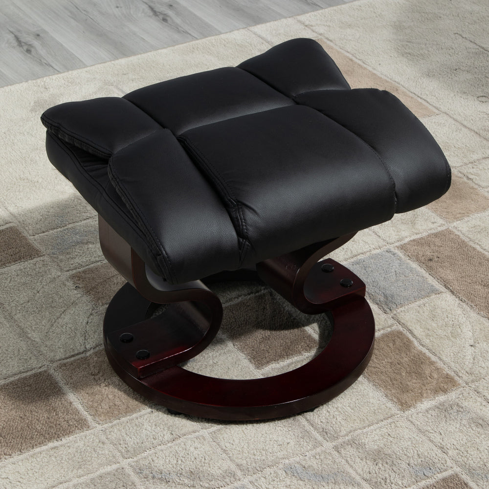Relaxstoel – Fauteuil – Kuipstoel – Loungechair – Draaistoel – 360° Draaibaar – Handmatig Verstelbare Rugleuning tot 145° – Zwart Kunstleer met Voetsteun – Stevige Metalen Basis