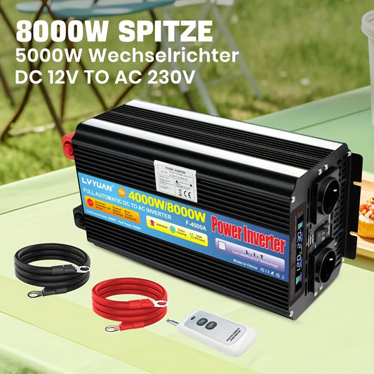 Omvormer – Spanningsomvormer – Stroomomzetter – Power Inverter – Converter – 4000W Continu Vermogen – LCD-Display & USB-Poort