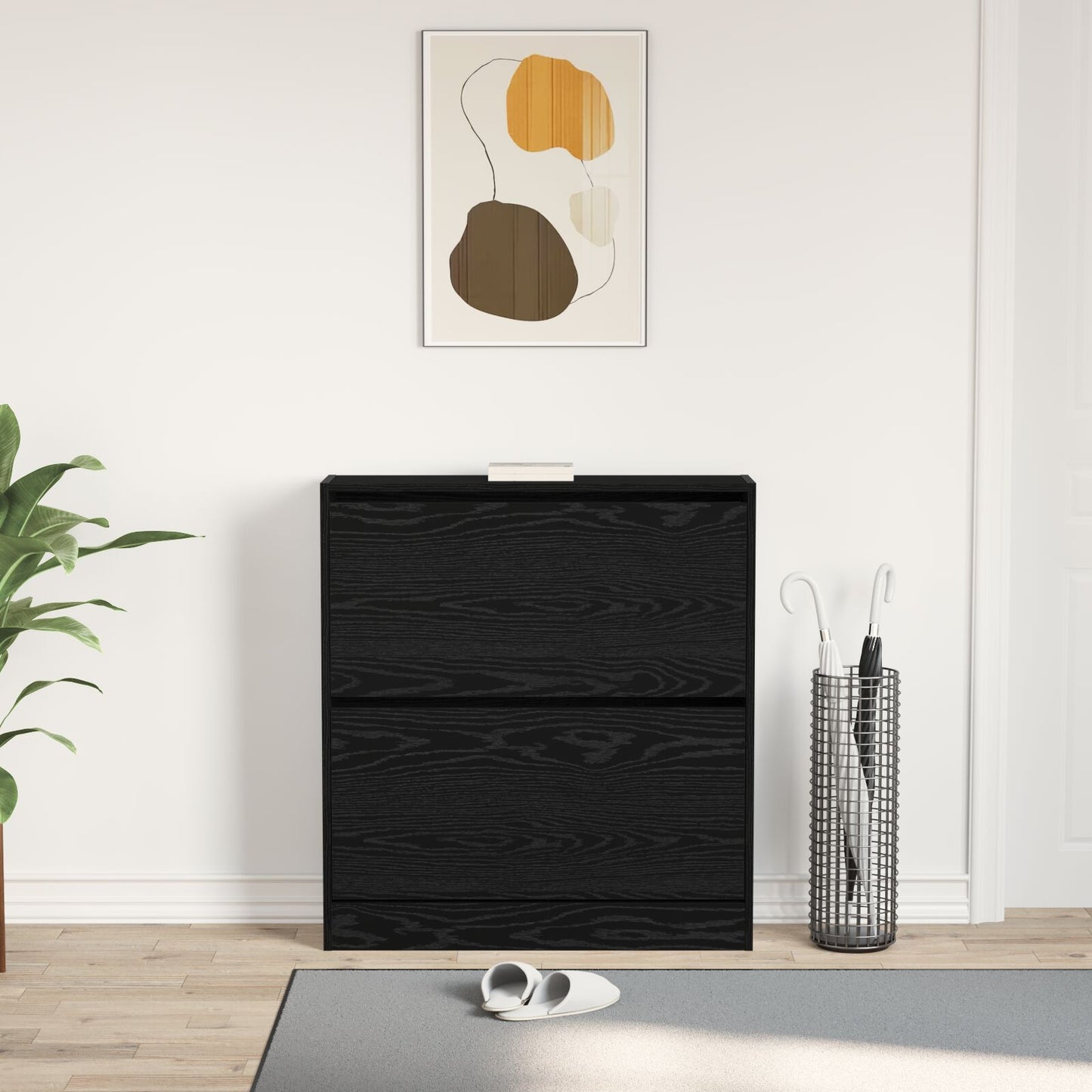 Schoenenkast – Schoenenrek – Schoenenopberger – Schoenenkastje – Schoenendisplay – Zwart Eikenhout – Flip-Drawer Systeem – Compact 80x21x87,5 cm – Ruimtebesparend Design