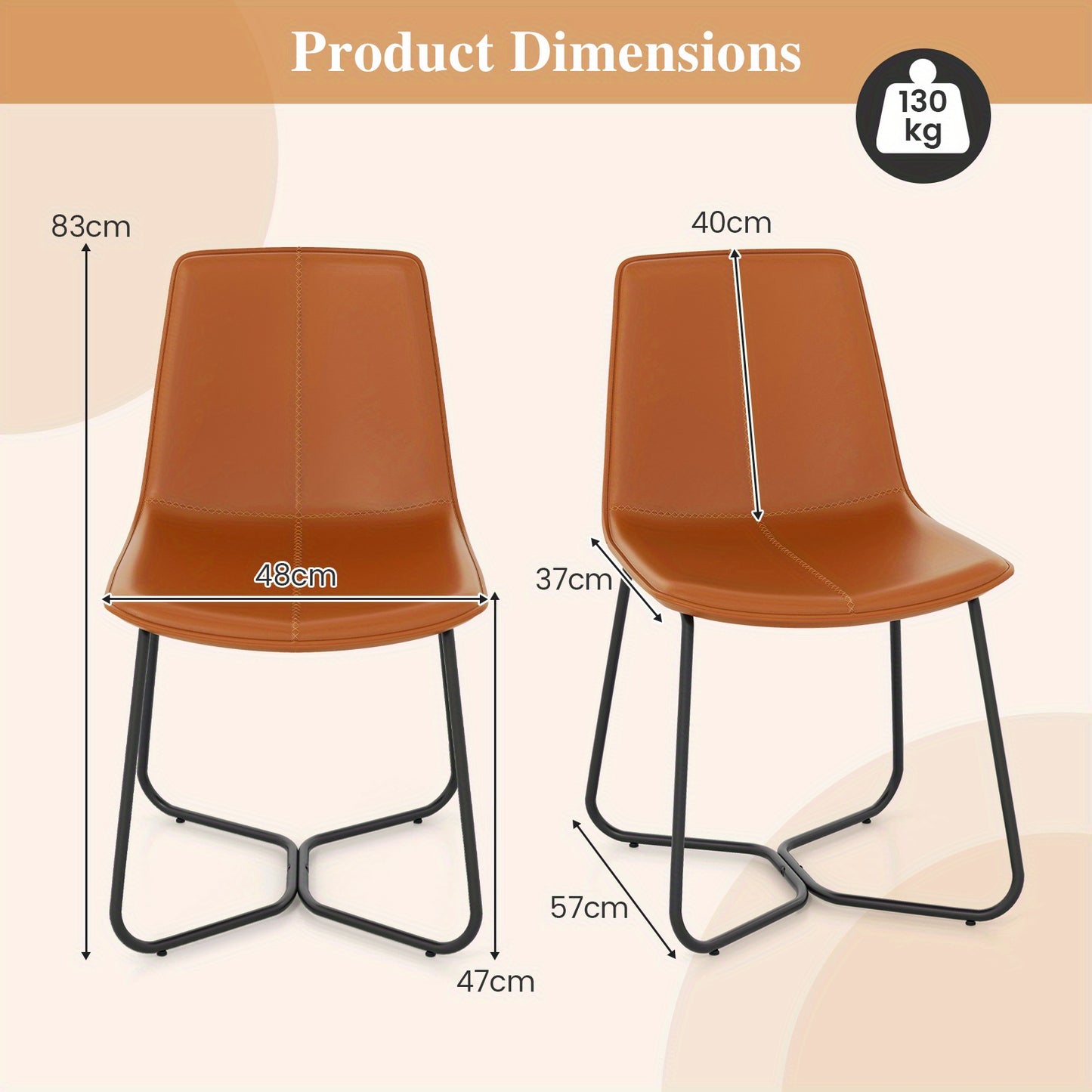 Eetkamerstoelen Set van 2 – Stoelen – Kuipstoelen – Keukenstoelen – Bistrostoelen – PU Leder Bekleding – Metalen Poten – Ergonomisch Comfort – Vintage Design Bruin