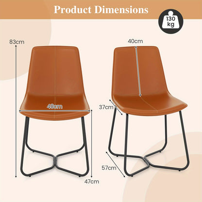 Eetkamerstoelen Set van 2 – Stoelen – Kuipstoelen – Keukenstoelen – Bistrostoelen – PU Leder Bekleding – Metalen Poten – Ergonomisch Comfort – Vintage Design Bruin
