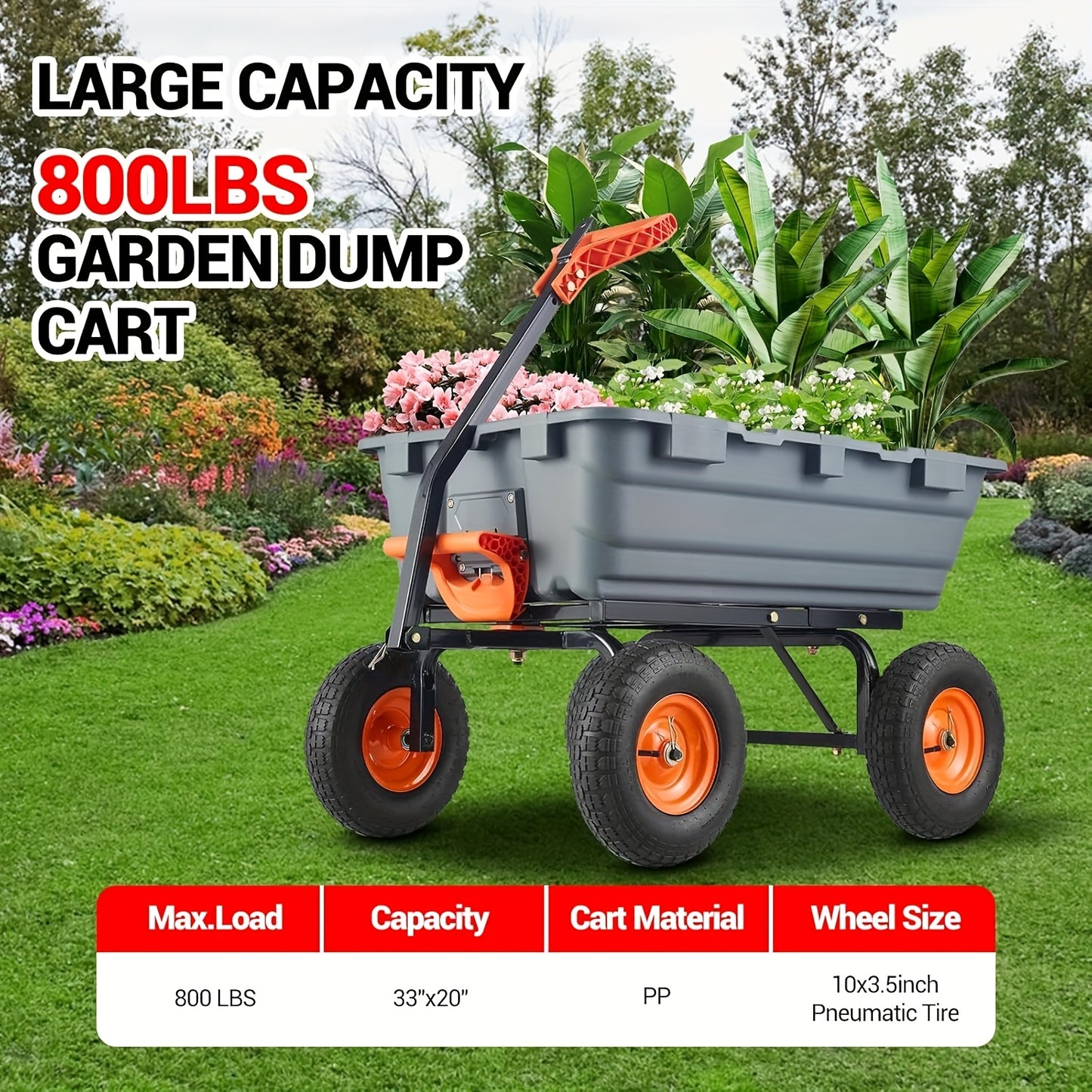 Tuinkar – Kruiwagen – Tuinwagen – Tuinkarretje – Transportkar – Zwaar Belastbaar Tot 362 kg – 180° Draaibare Handgreep & Snelkoppelingssysteem – Stevig Stalen Frame Met Polymeer Laadvlak – 10 Inch All-Terrain Banden – Zwart