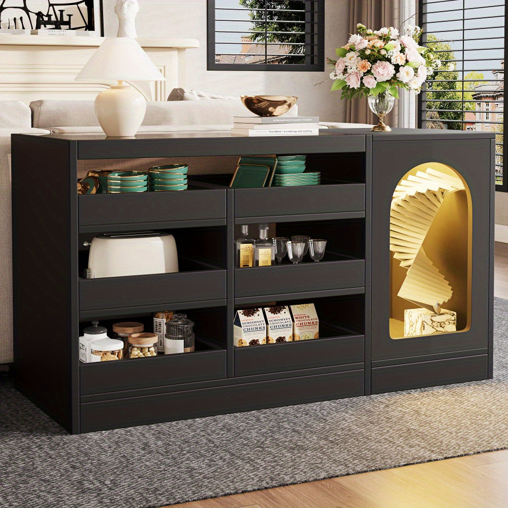 Dressoir – Sideboard – Ladekast – Opbergkast – Buffetkast – Zwart – Ruime Lades – Minimalistisch Design
