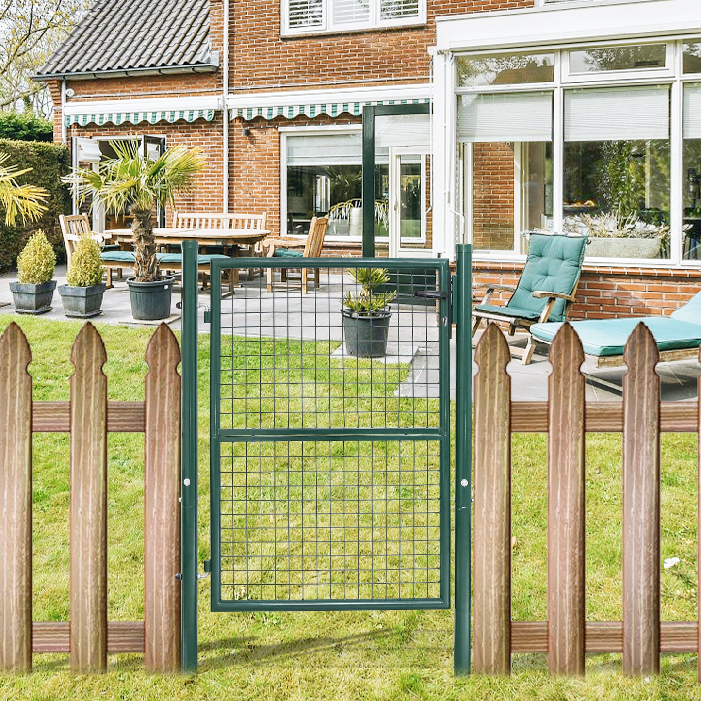 Tuinpoort – Tuindeur – Schuttingpoort – Tuinhek – Looppoort – Gegalvaniseerd Staal – Groen RAL 6005 – Inclusief Cilinderslot met 3 Sleutels – Weerbestendig en Roestvrij