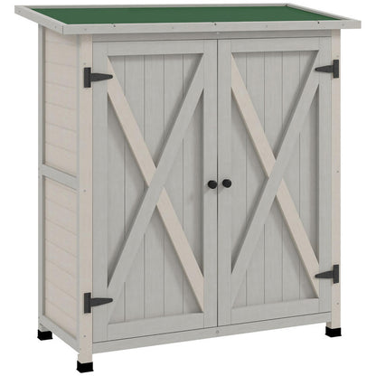 Gereedschapskast – Gereedschapskist – Opbergkast – Werkplaatskast – Werkbank – Houten Kast Met 2 Deuren – Asfalt Dak – 110x55x117 cm – Lichtgrijs – Tijdelijk Plaatsbaar – Verwijderbaar