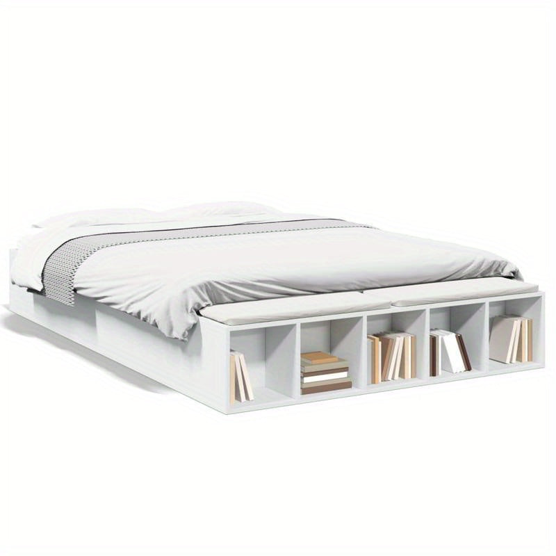 Modern Minimalist White Bed Frame with Under-Bed Storage - Heavy-Duty Hardwood Construction, Easy Assembly, Fits Standard Mattresses - for Small to Large Bedrooms, Bedroom Furniture, Contemporary Design, Durable Wood Construc