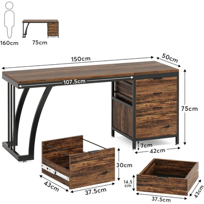Computertafel – Computerbureau – Bureautafel – Pc Tafel – Schrijftafel – 150 cm Breed – Verstelbare & Verwisselbare Laden