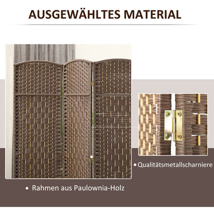 Roomdivider – Scheidingswand – Kamerscherm – Vouwscherm – Raumteiler – 3-delig Vouwbaar – Natuurlijk Dennenhout & Rotan Patroon – Bruin