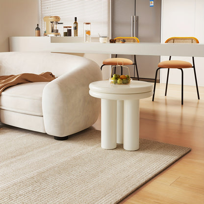 Bijzettafel – Sofa Tafel – Sidetable – Nachtkastje – Salontafel – Massief Hout – Compact Rond Design – Roomwit Afwerking – Minimalistisch – Stevig
