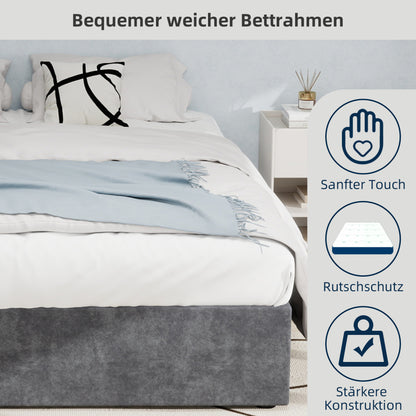 Bedframe – Tweepersoonsbed – Platformbed – Modern Bed – Laag Bed – Dutch Velvet Bekleding – Gasveer Mechanisme – 160x200 cm – Grijs