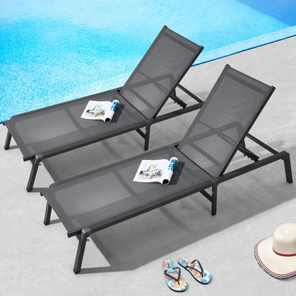Ligstoel – Loungestoel – Tuinstoel – Zonnebed – Relaxstoel – Verstelbaar in 5 Posities – Aluminium Frame Donkergrijs