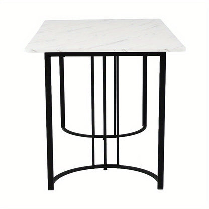 Modern Marmeren Eettafel – Keukentafel – Tafel – Dinertafel – Restauranttafel – Verstelbare Poten – Metalen Frame 140x80cm – Wit Zwart