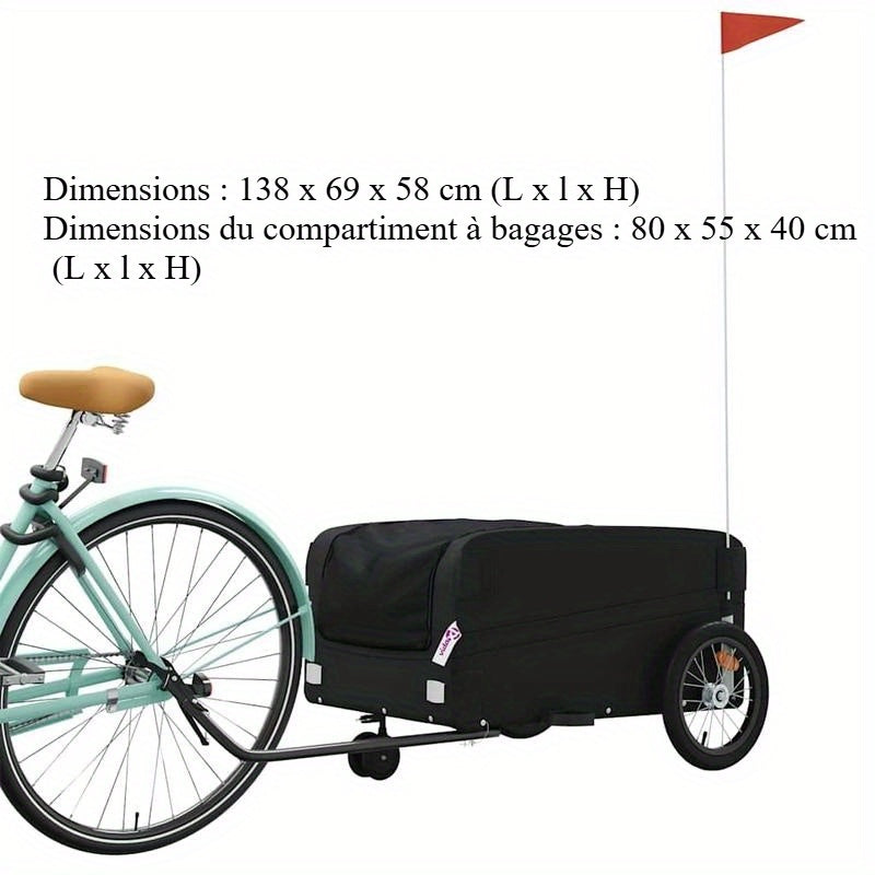 Fietskar – Fietstrolley – Bike Trailer – Kinderaanhanger – Bolderkar – Zwarte Kleur – Maximaal 45 kg Draagvermogen – Stevig Stalen Frame
