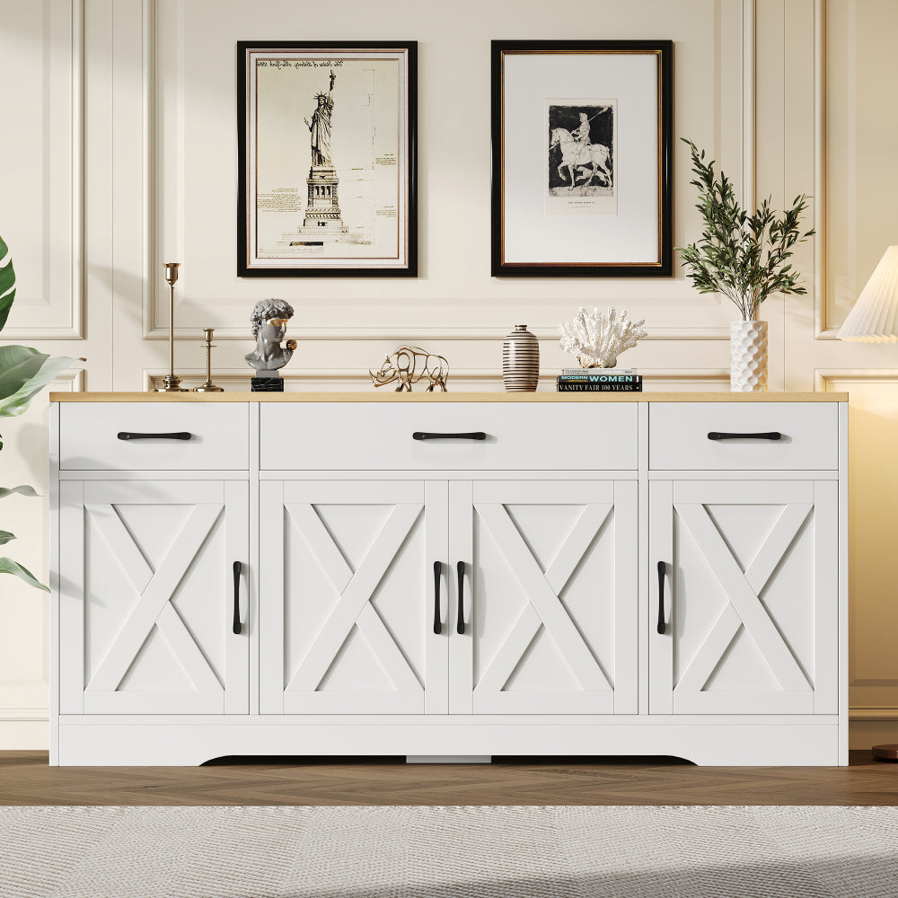 Modern White Sideboard | Multi-functional Wooden Cabinet for Living Room/Dining Room, Decorative Contemporary Style