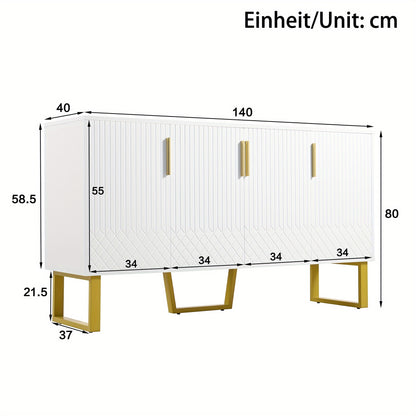 Modern Metal Sideboard Cabinet - Beige/White Storage Organizer with 3 Drawers, Minimalist Living Room & Bedroom Furniture, No Assembly Required, Easy-Clean Surface - Model L117.5cm, Slim Storage Cabinet, Spacesaving Furniture