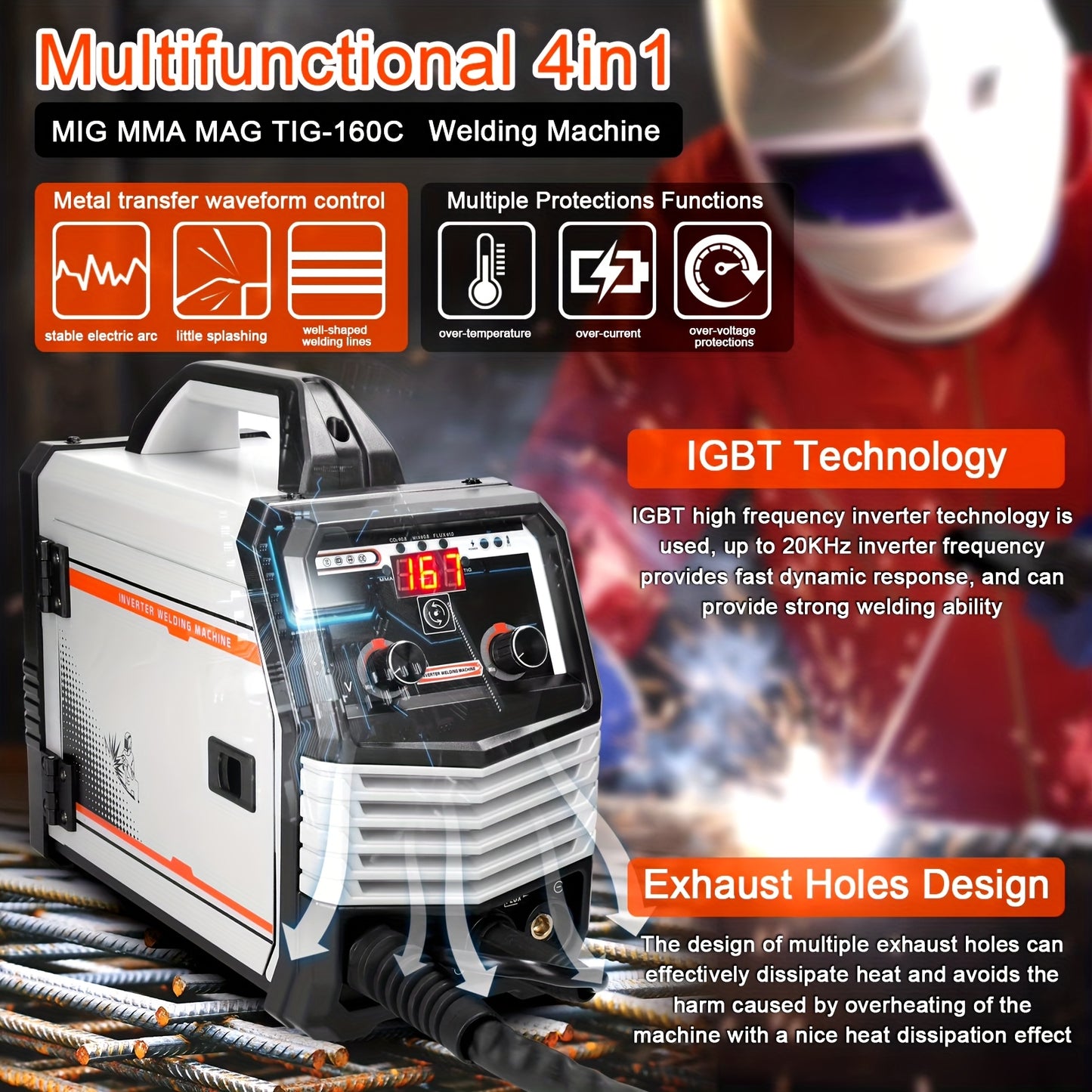 Lasapparaat – Mig lasmachine – Elektrode lasmachine – Inverter lasapparaat – MMA lasmachine – Draagbaar en Lichtgewicht – Automatische Draadvoeding zonder Gas