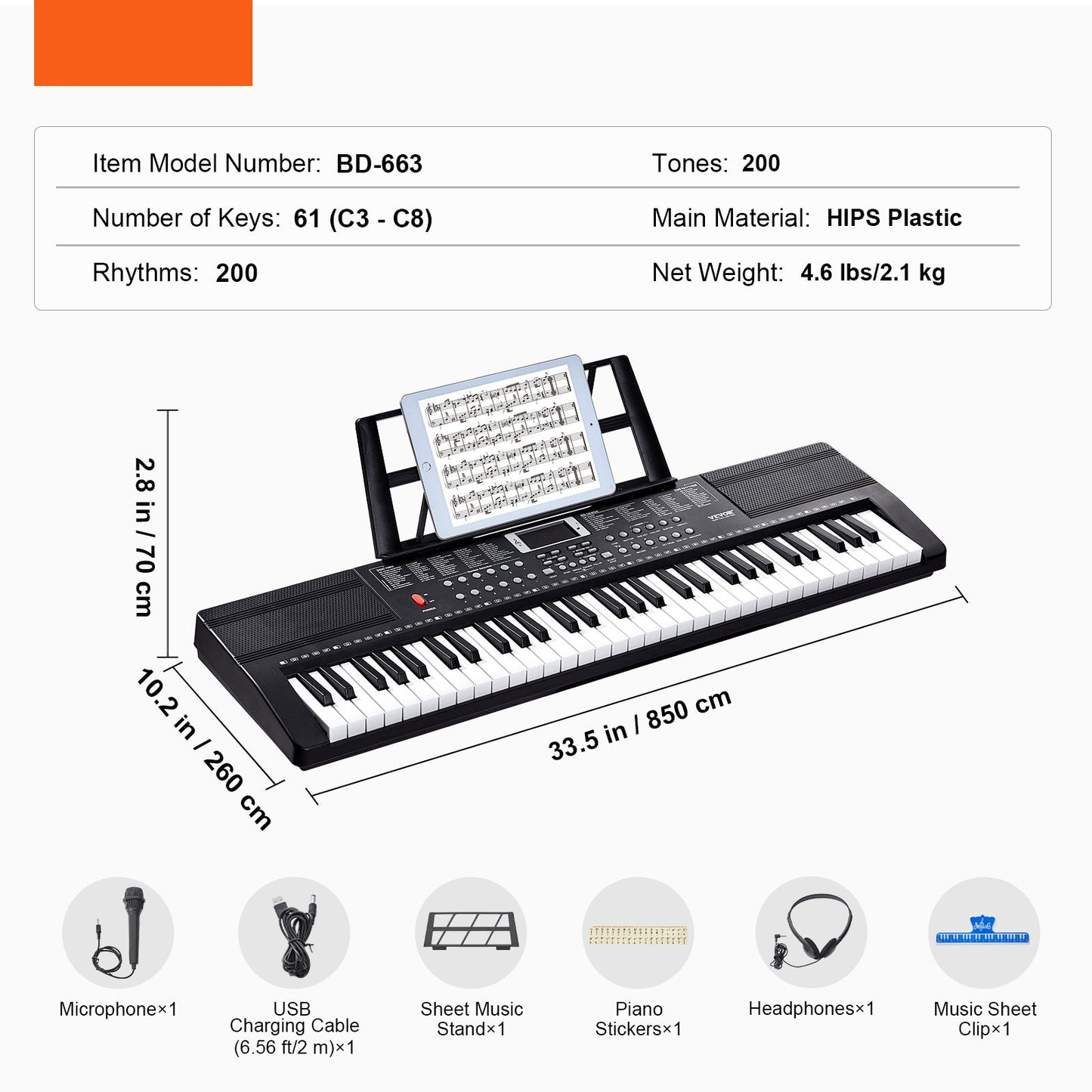 Keyboard – Toetsenbord – Digitale Piano – Keyboard Piano – Elektronisch Toetseninstrument – 61 Toetsen – 200 Klanken & 200 Ritmes