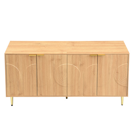 Sideboard – Dressoir – Opbergkast – Kast – Meubel – Natuurlijke Houtlook – Verstelbare Legplanken – Gouden Metalen Poten – 140x40x72 cm