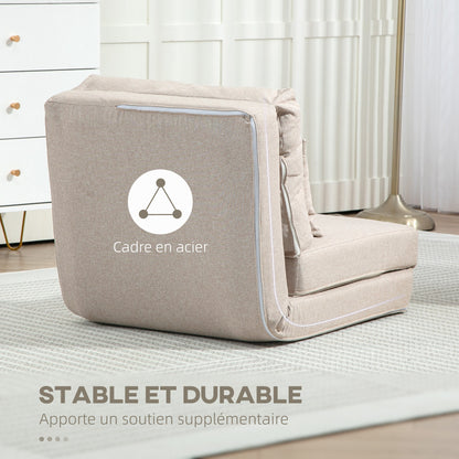 Zitzak – Fauteuil – Stoel – Loungebank – Relaxstoel – Verstelbare Rugleuning – Linnen Beige – Met Kussen – Opvouwbaar – Max 90 kg