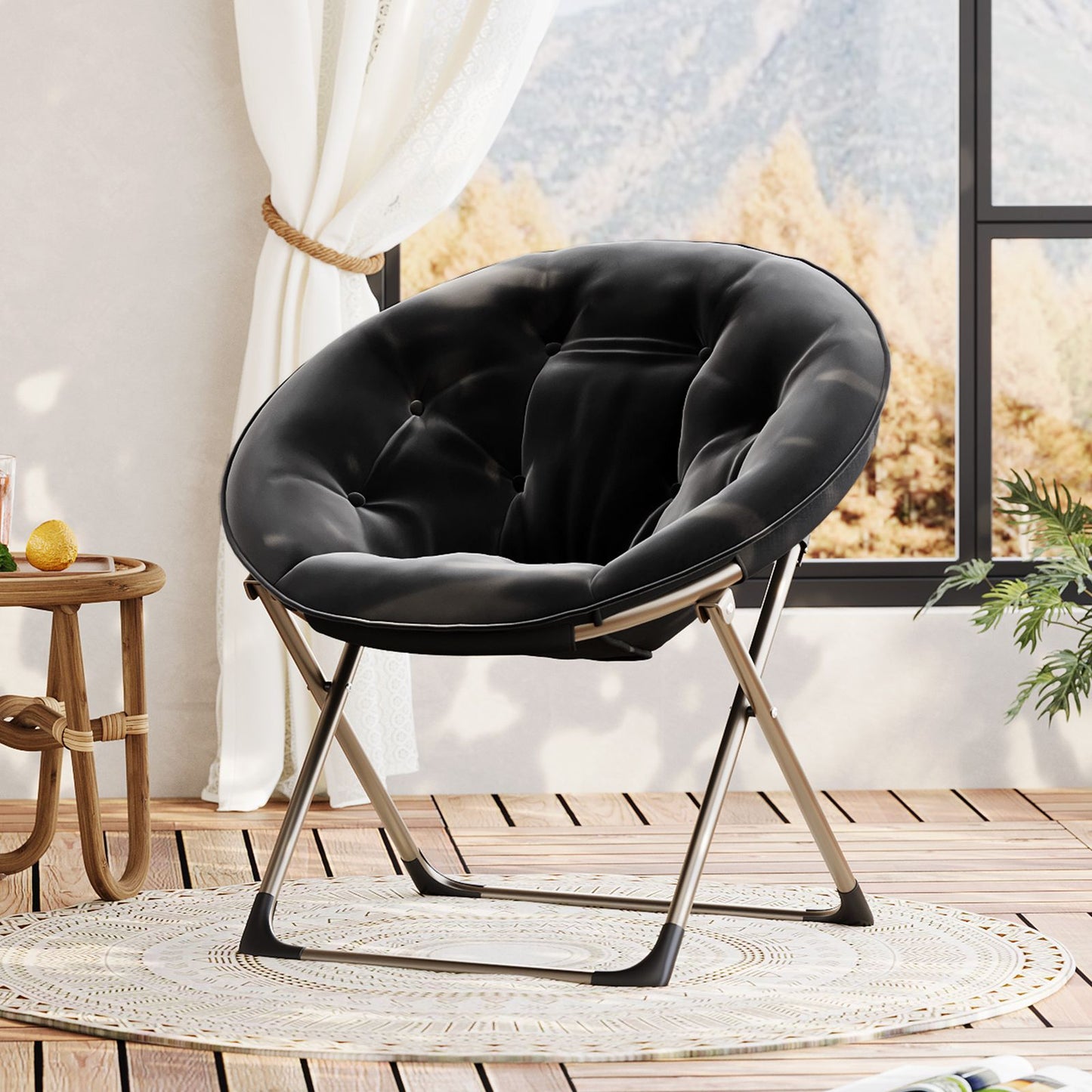 Loungestoel – Fauteuil – Zithoekstoel – Relaxstoel – Inklapbare Stoel – Memory Foam Zitting – Vleugelrugleuning – Ruimtebesparend – Stabiel Metalen Frame – Zwart