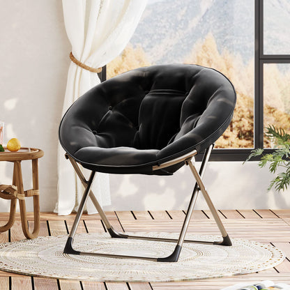 Loungestoel – Fauteuil – Zithoekstoel – Relaxstoel – Inklapbare Stoel – Memory Foam Zitting – Vleugelrugleuning – Ruimtebesparend – Stabiel Metalen Frame – Zwart