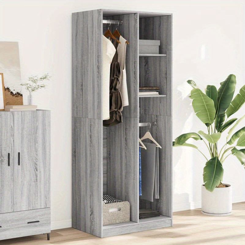 Kledingkast – Garderobekast – Opbergkast – Dressoirkast – Kast – Grijs Sonoma Eiken – Behandeld Hout – Compact en Ruim 80x50x200 cm