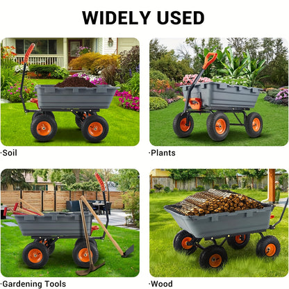 Kruiwagen – Tuinkar – Tuinwagen – Zware Kar – Transportkar – 362 KG Draagkracht – 180° Draaibare Handgreep – Stalen Frame – 4 Wielen Met 25,4 cm All-Terrain Banden