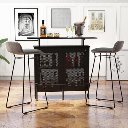 Bartafel – Barmeubel – Keukentafel – Tafel Met Opbergruimte – Zwarte Metalen Frame – Verstelbare Poten – 120 x 50 x 106,5 cm – Inclusief Voetsteun