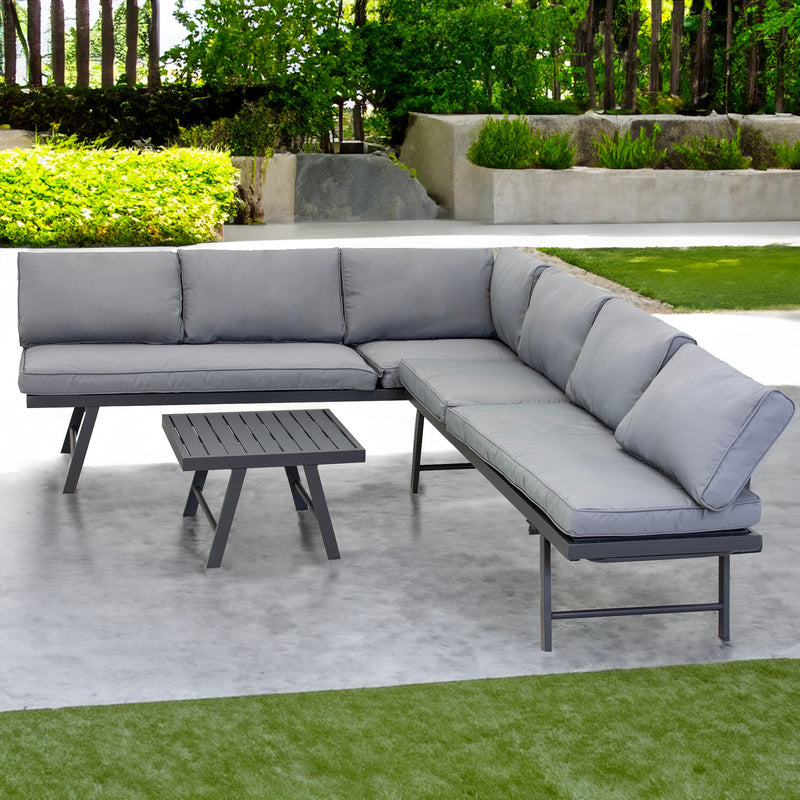 Tuinmeubelset – Hoekbank – Loungeset – Balkonmeubels – Tuinbank – Weerbestendig Staal – Comfortabele Chaise Longue