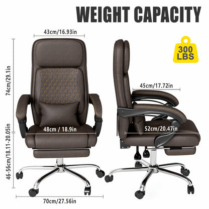 Bureaustoel – Bureaustoelen – Gamestoel – Office Chair – Computerstoel – Ergonomisch Design – Verstelbare Zithoogte – Met Voetensteun – PU Leren Bekleding – Met Metalen Frame – Bruin