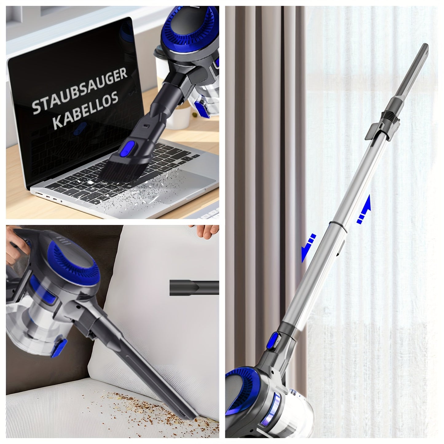 Cordless Vacuum Cleaner 42000pa- Versatile 8-in-1 Upright Vacuum Cleaner- Brushless Motor - 55 Minute Auto Run - Removable Battery.