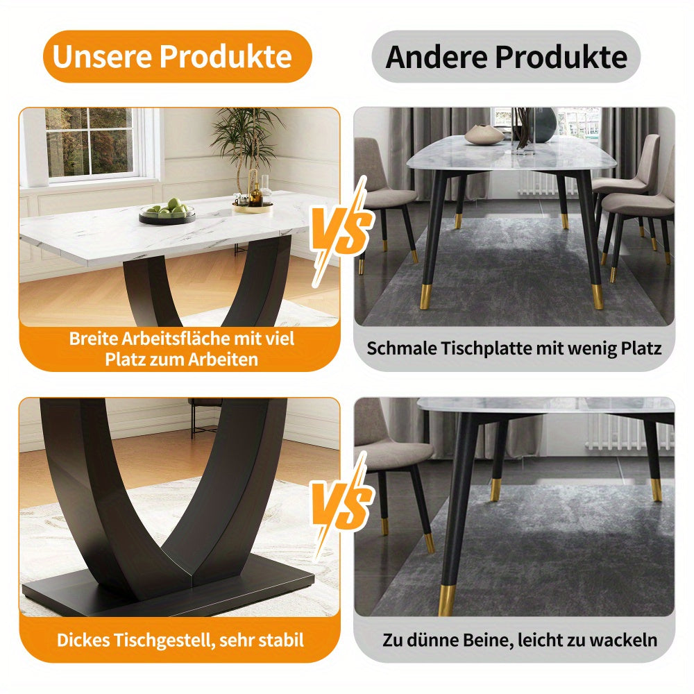 140 x 80cm Dining Table, Modern Kitchen Table, Metal Frame Rectangular Dining Table Modern Marble Pattern Kitchen Table with Adjustable Feet for Dining Room Living Room