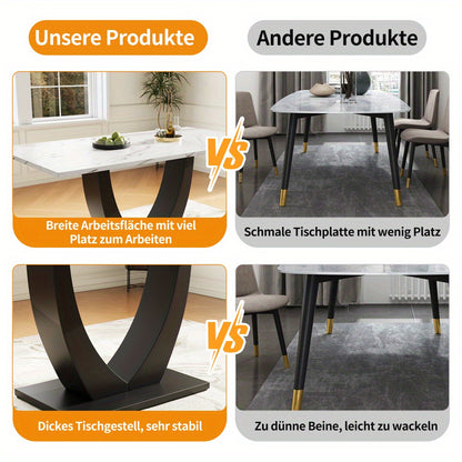 140 x 80cm Dining Table, Modern Kitchen Table, Metal Frame Rectangular Dining Table Modern Marble Pattern Kitchen Table with Adjustable Feet for Dining Room Living Room
