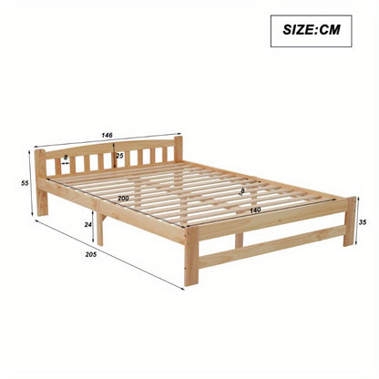 Houten Tweepersoonsbed – Bedframe – Slaapbank – Ledikant – Bedombouw – 140x200 cm – Modern Minimalistisch Design – Hoogwaardige Natuurlijke Houtafwerking
