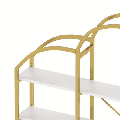 170 X 26 X 190cm Stylish Shelf, Tubular Steel MDF Material, Five Storage Levels, Unique Cloud Shape, Easy to Assemble And Clean, Golden + White, Standing Shelf