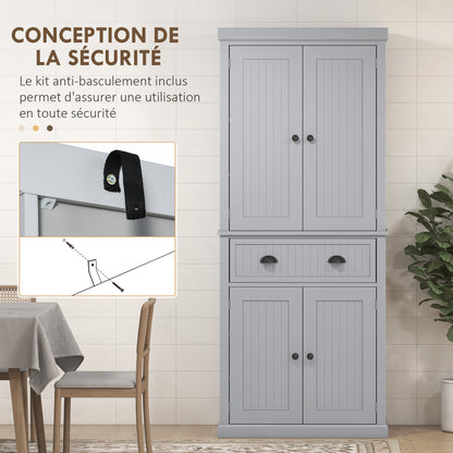 Keukenkastje – Opbergkast – Buffetkast – Keukenkast – Keukenmeubel – Grijs Met Zwarte Grepen – 2 Kasten Met 4 Deuren – Grote Lade – Verstelbare Planken – MDF En Spaanplaat – Modern Design – 76,2x40,2x183 cm