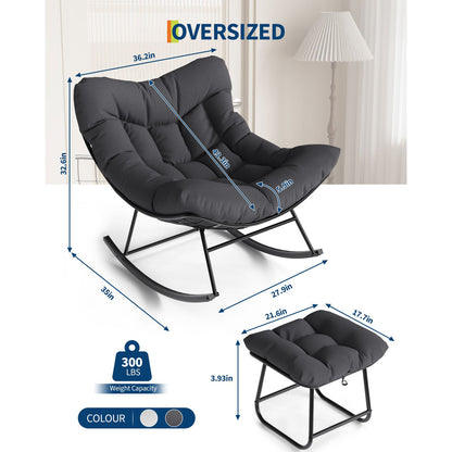 Grand Patio Outdoor Rocking Chair with Footstool | Modern Iron Frame, Polished Finish, Comfort Cushion, Spot-clean Care, Ideal for Balcony, Patio, Porch