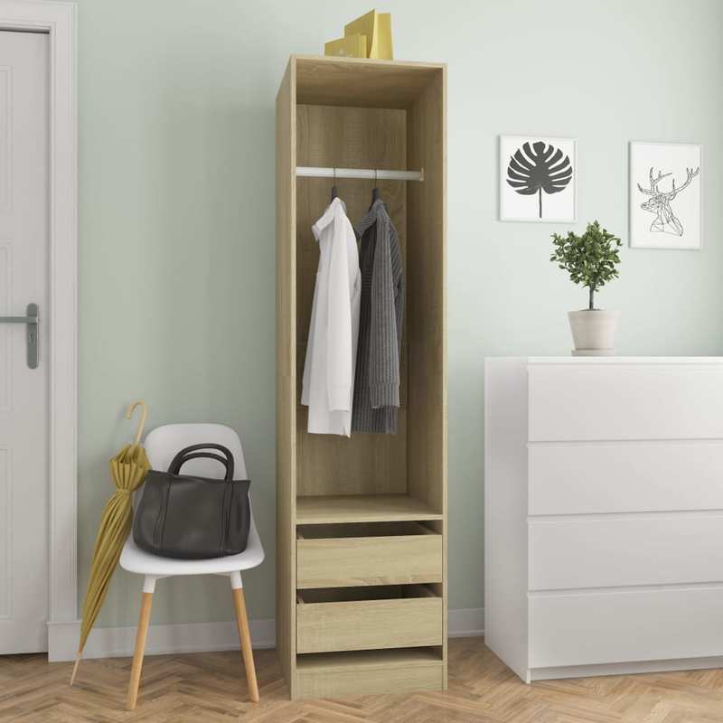 Wardrobe with Drawers 50X50X200 Cm Made of Treated Sonoma Oak Wood.