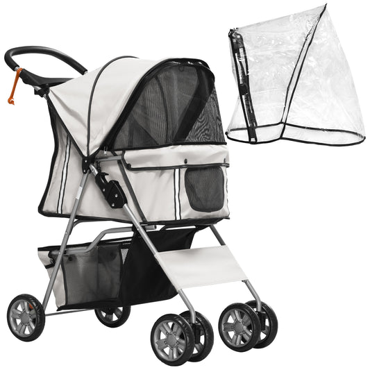Hondenbuggy – Hondenwagen – Wandelwagen – Dierenwagen – Buggy voor Kleine Honden – Grijs – Inklapbaar Frame – Waterafstotende Hoes – 75x45x97 cm – Twee Bekerhouders