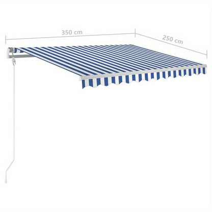 Luifel handmatig uittrekbaar – Zonnescherm – Terrasoverkapping – Balkonluifel – Markies – 3,5x2,5 meter – Duurzaam metaal en textiel – Klassiek blauw-wit design